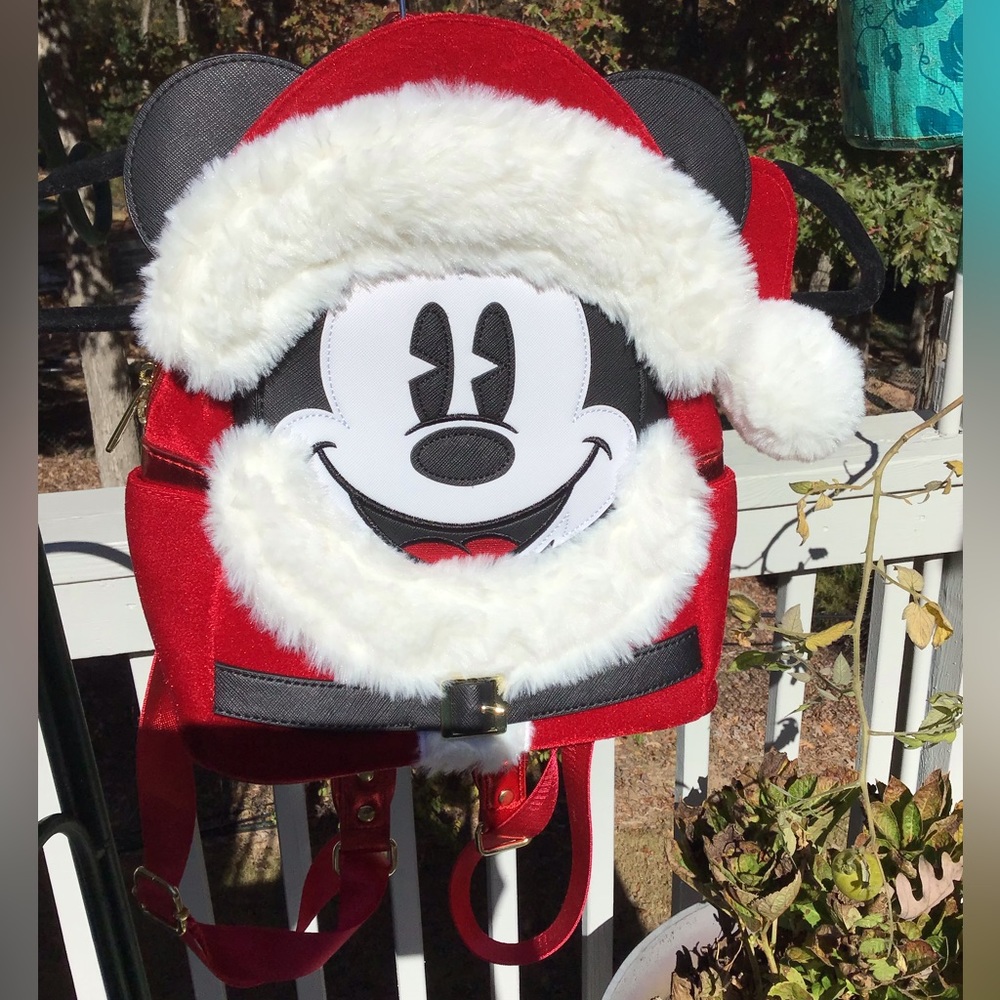 Disney Parks Loungefly Red Christmas Santa Mickey Mouse mini Backpack